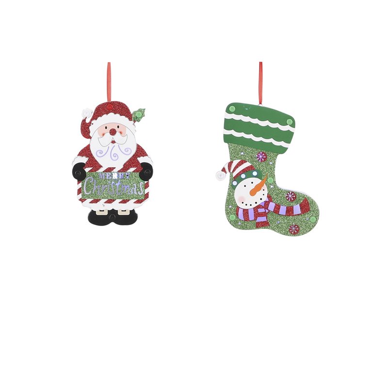 Ornement père Noël bonhomme de neige pile 16x11-H2.5 2ass rouge, vert