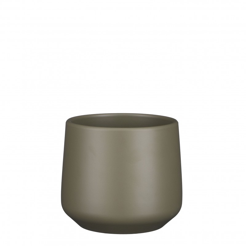 Cache-Pot Amber Rond Vert Mat En Céramique H14-Ø15.5-MICA DECORATIONS