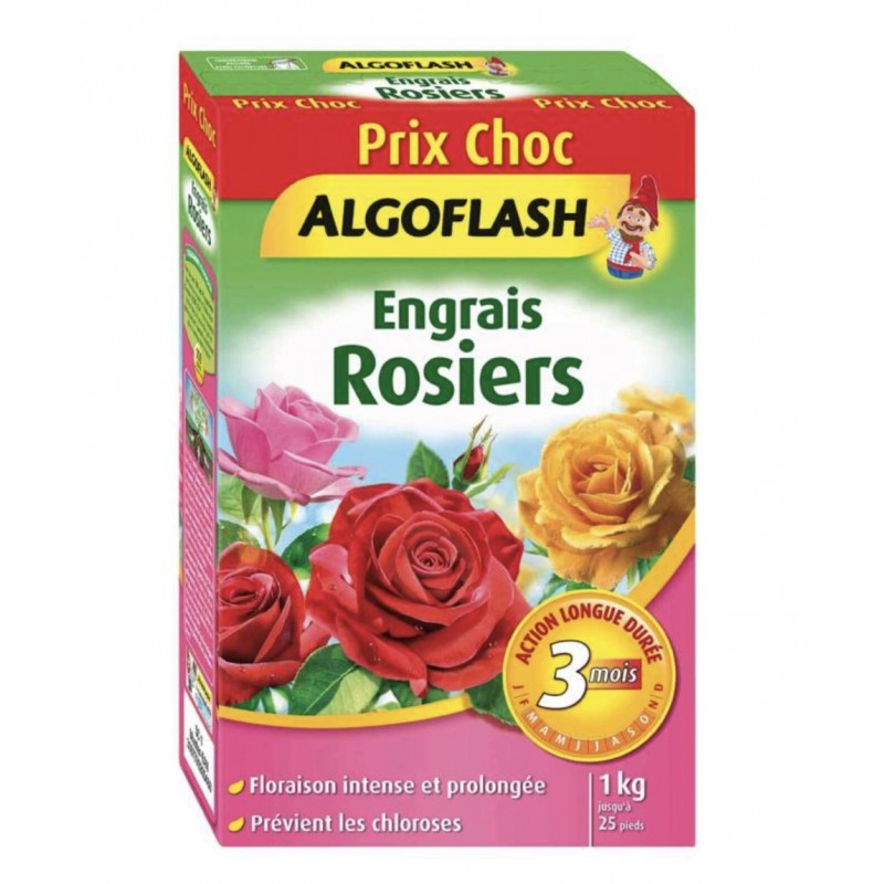 Engrais Algoflash Pour Rosiers - Action Prolongée 3 Mois, 1 Kg - NPK 15.8.10,5 + 4% MgO - Pour Floraison Abondante