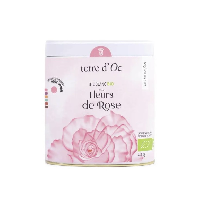 Boite Métal Thé Blanc Vrac Ab Fleur Rose 40G -TERRE D'OC