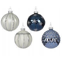 Boule décorée bleu/blanc Ø8...